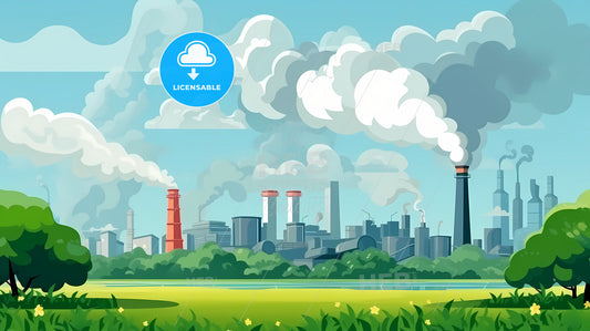 A Cartoon Of A Factory With Smoke Stacks