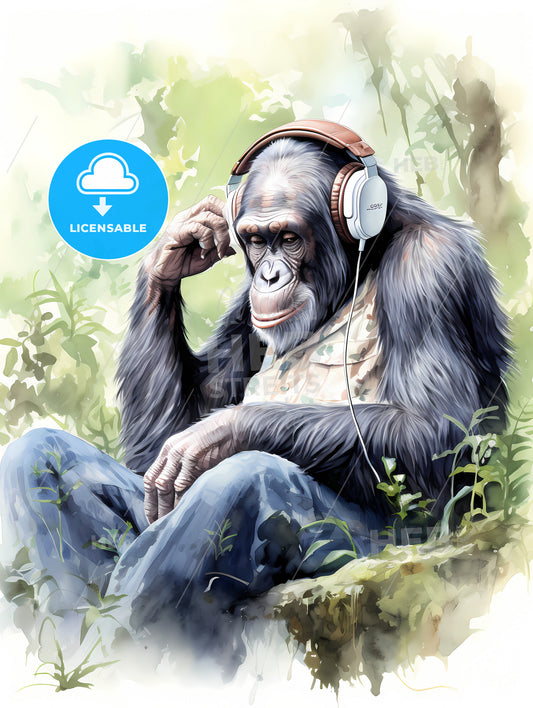 A Gorilla Wearing Headphones