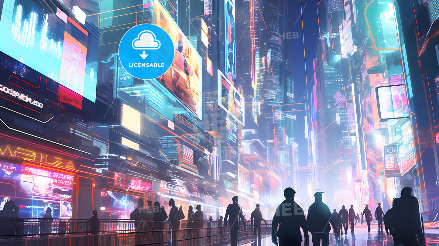 A Group Of People Walking In A City