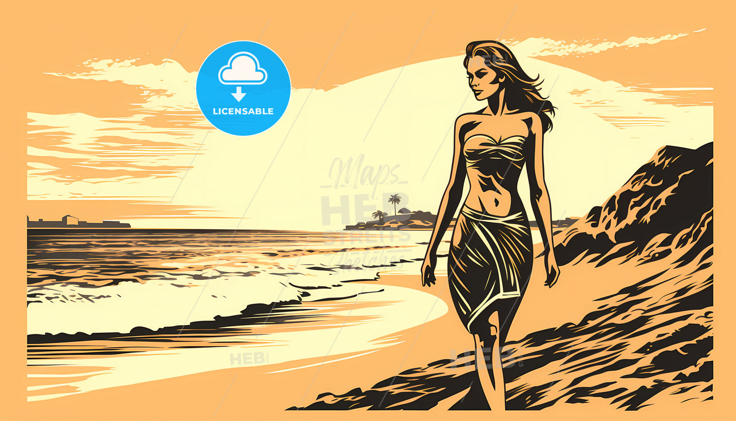 A Woman Walking On A Beach