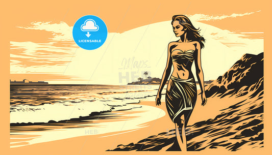 A Woman Walking On A Beach