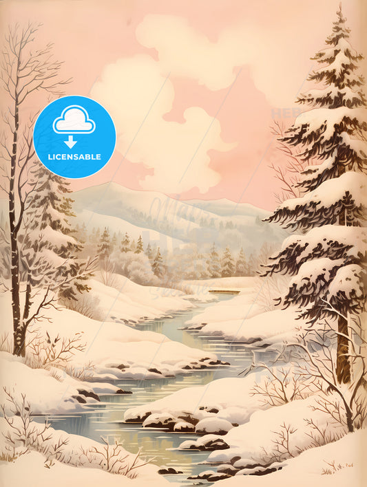 A River Running Through A Snowy Landscape