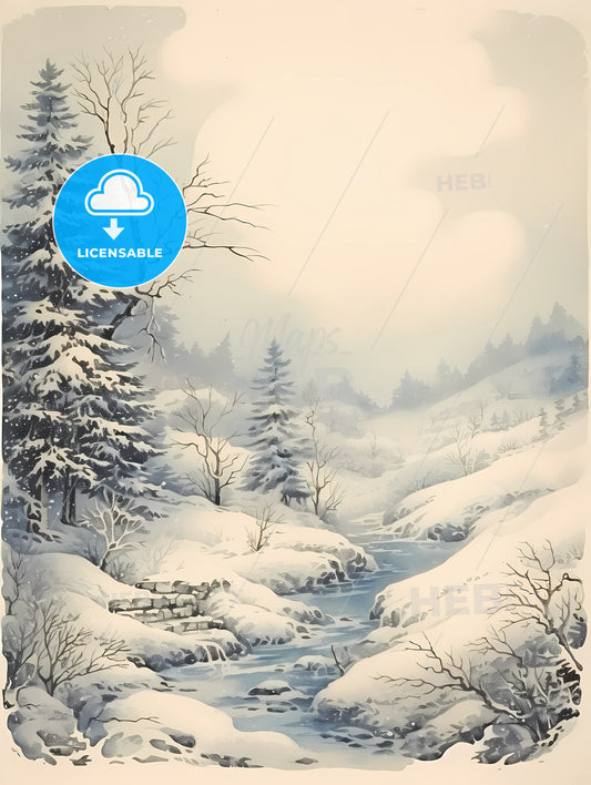 A River Running Through A Snowy Forest