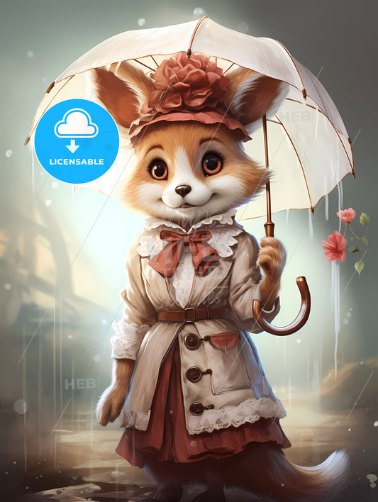 A Cartoon Of A Fox Holding An Umbrella