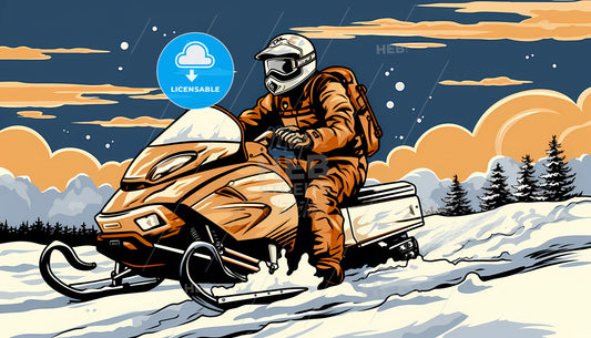 A Man Riding A Snowmobile