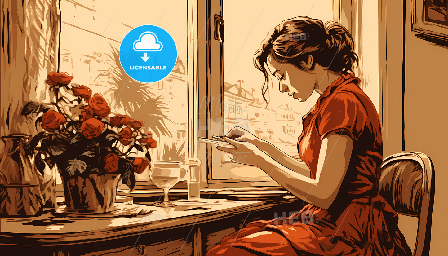 A Woman Sitting By A Window