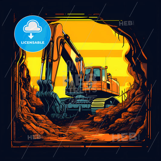 A Cartoon Of A Construction Vehicle In A Hole