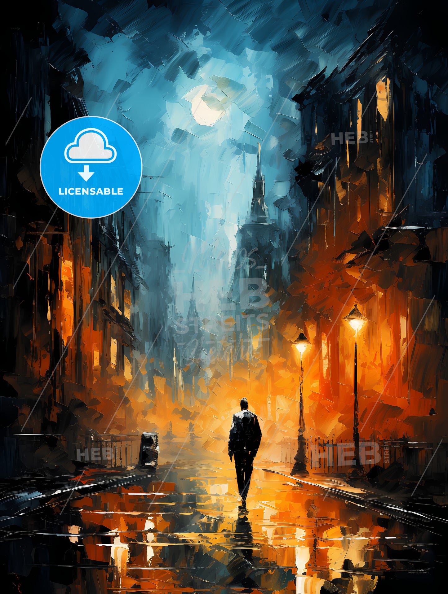 A Man Walking Down A Street In A City