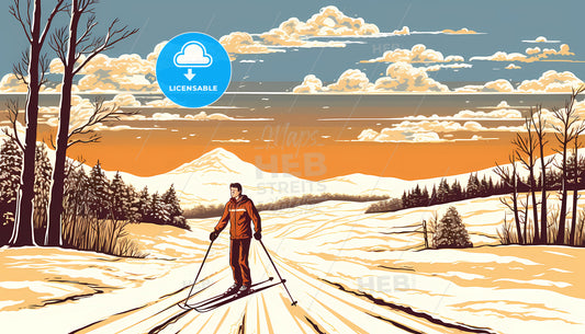 A Man Skiing On A Snowy Road