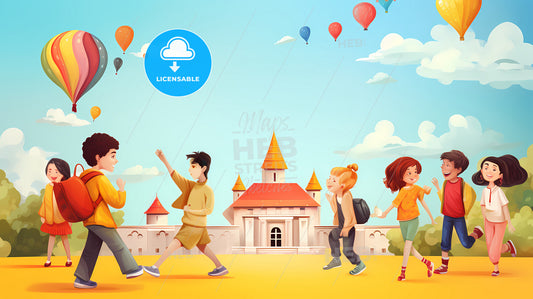 A Group Of Kids Walking In Front Of A Building