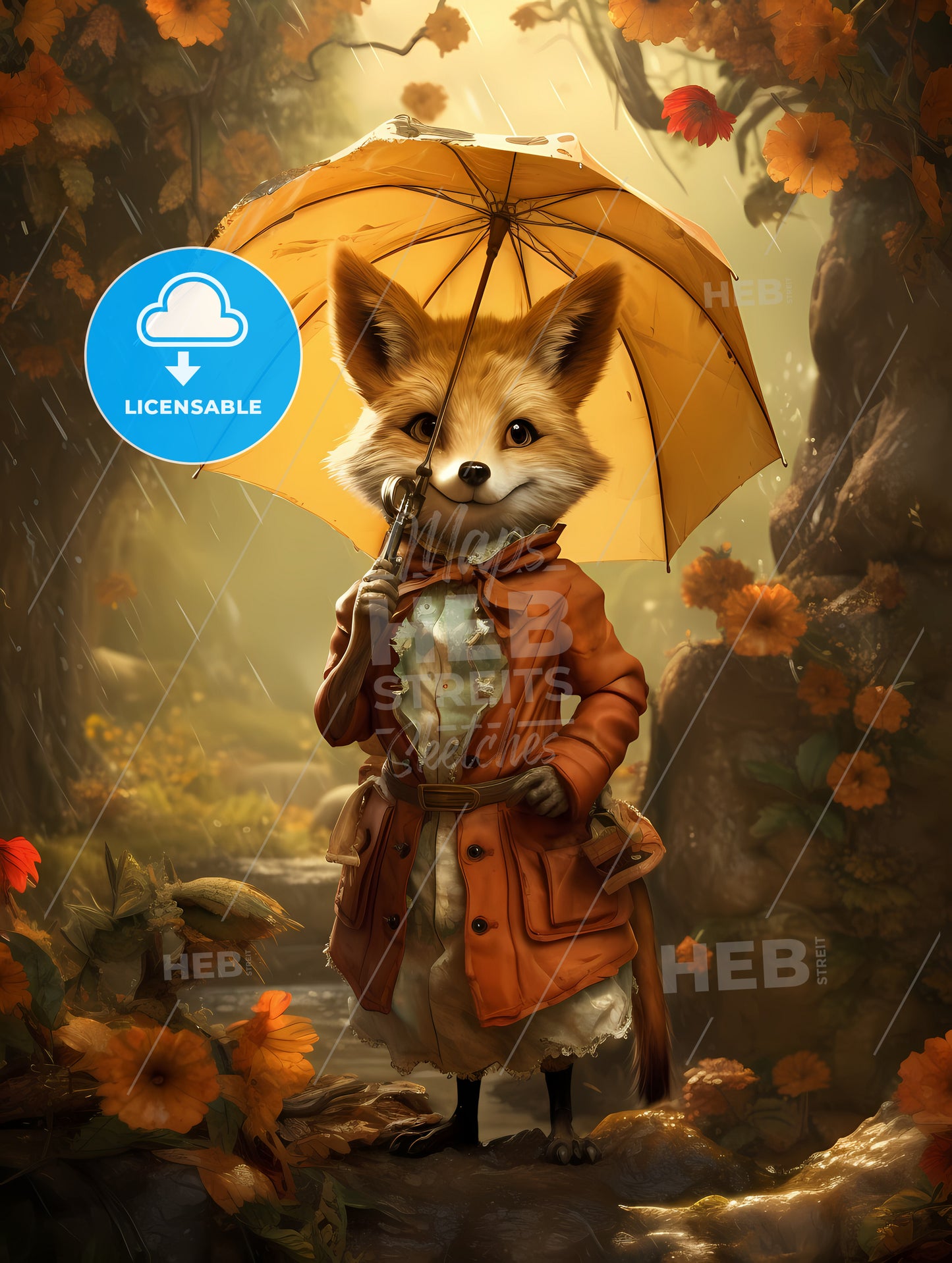 A Cartoon Of A Fox Holding An Umbrella
