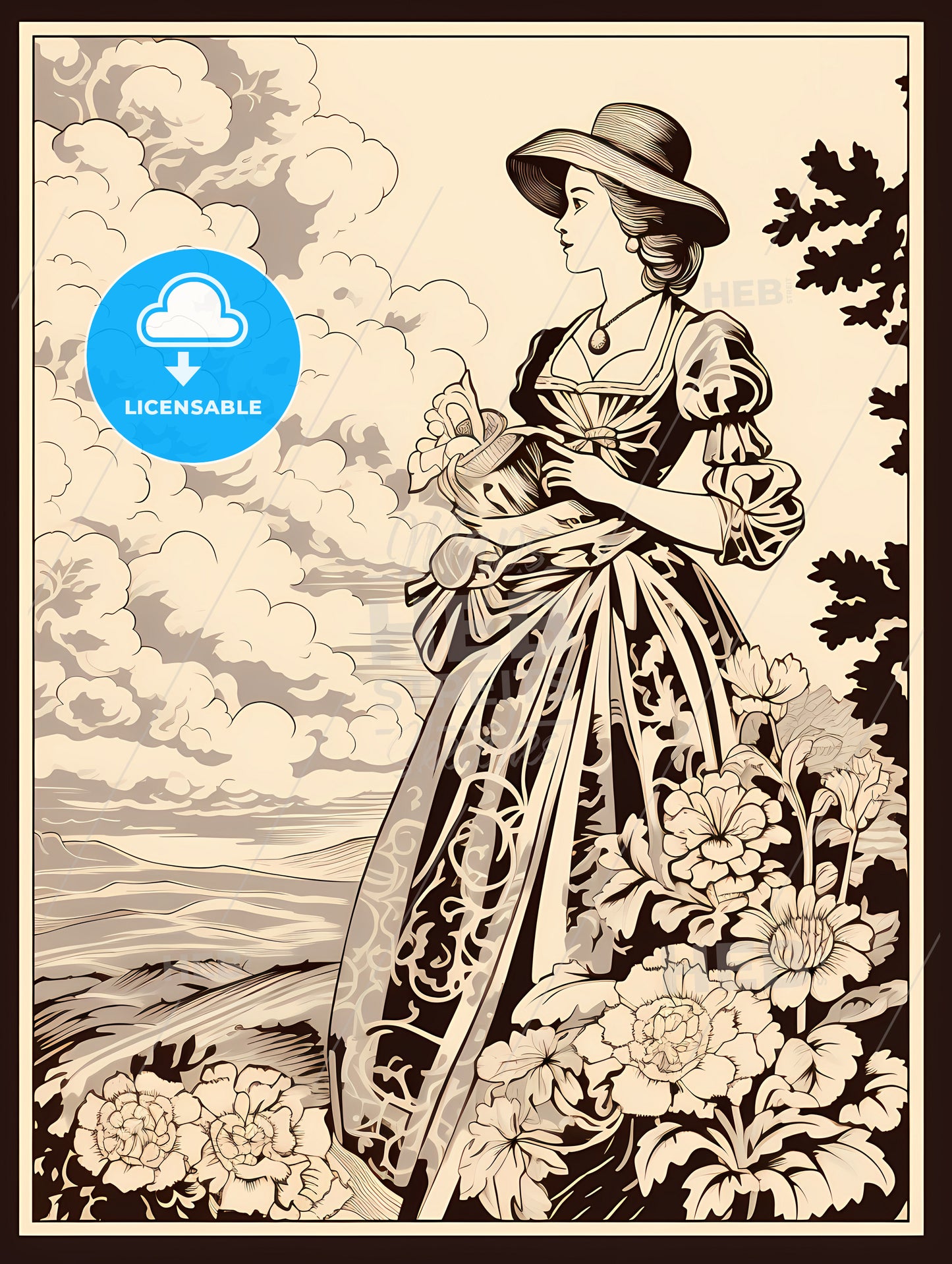 A Woman In A Dress And Hat