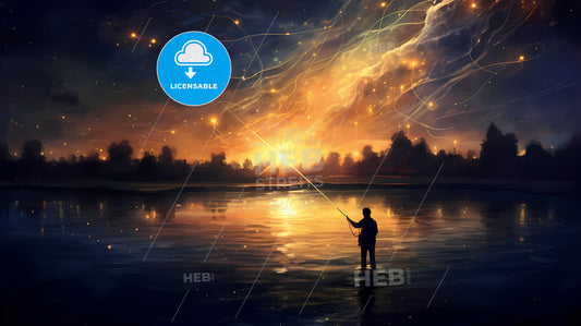 A Man Fishing In The Water