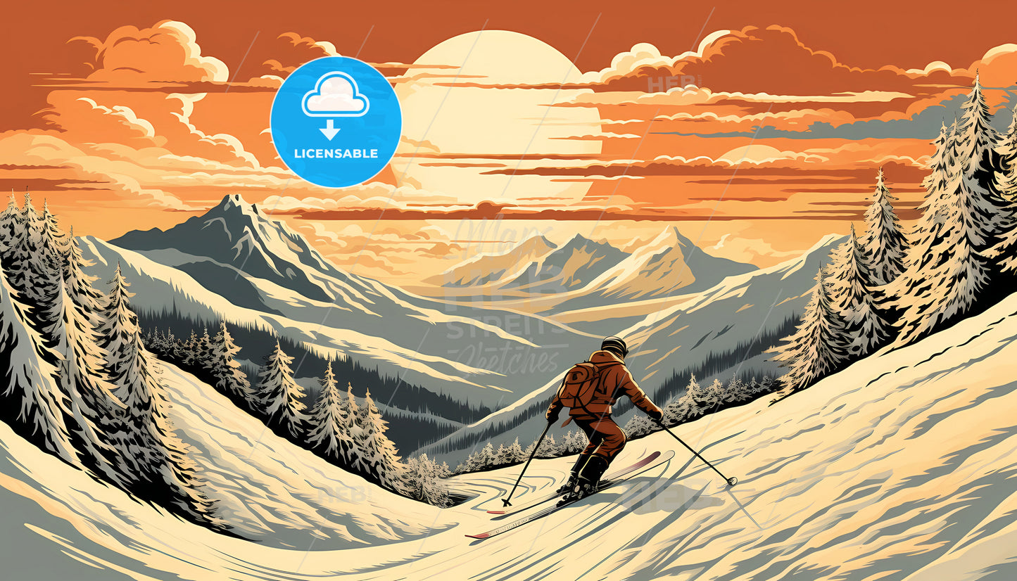 A Person Skiing Down A Snowy Mountain