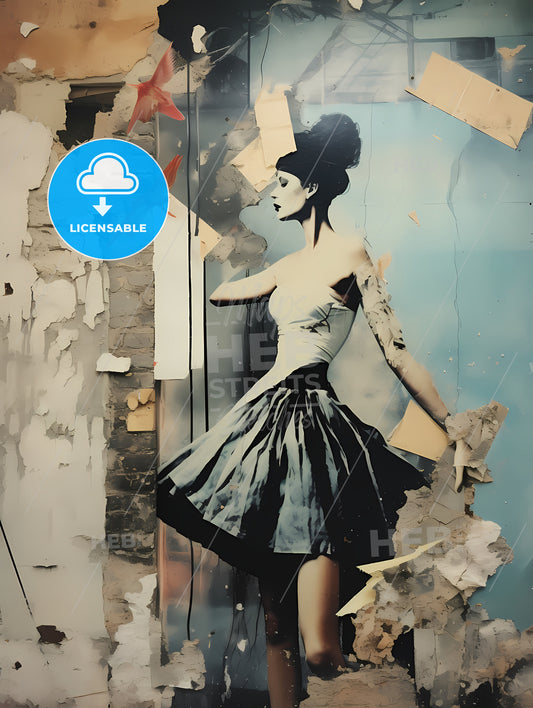 A Woman In A Dress On A Wall