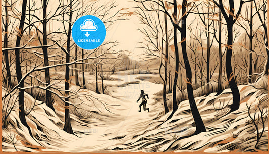 A Person Running Through A Snowy Forest