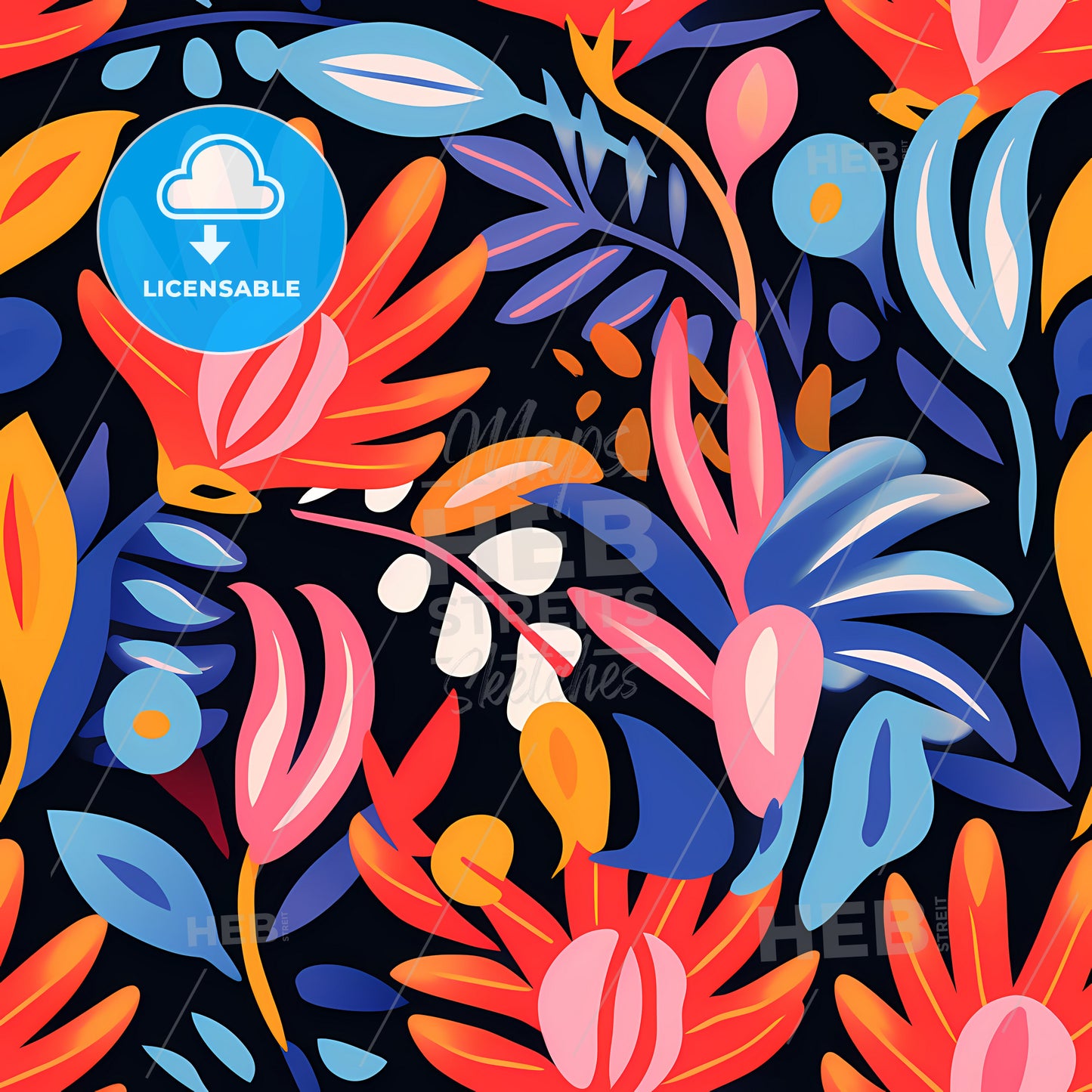 A Colorful Floral Pattern On A Black Background