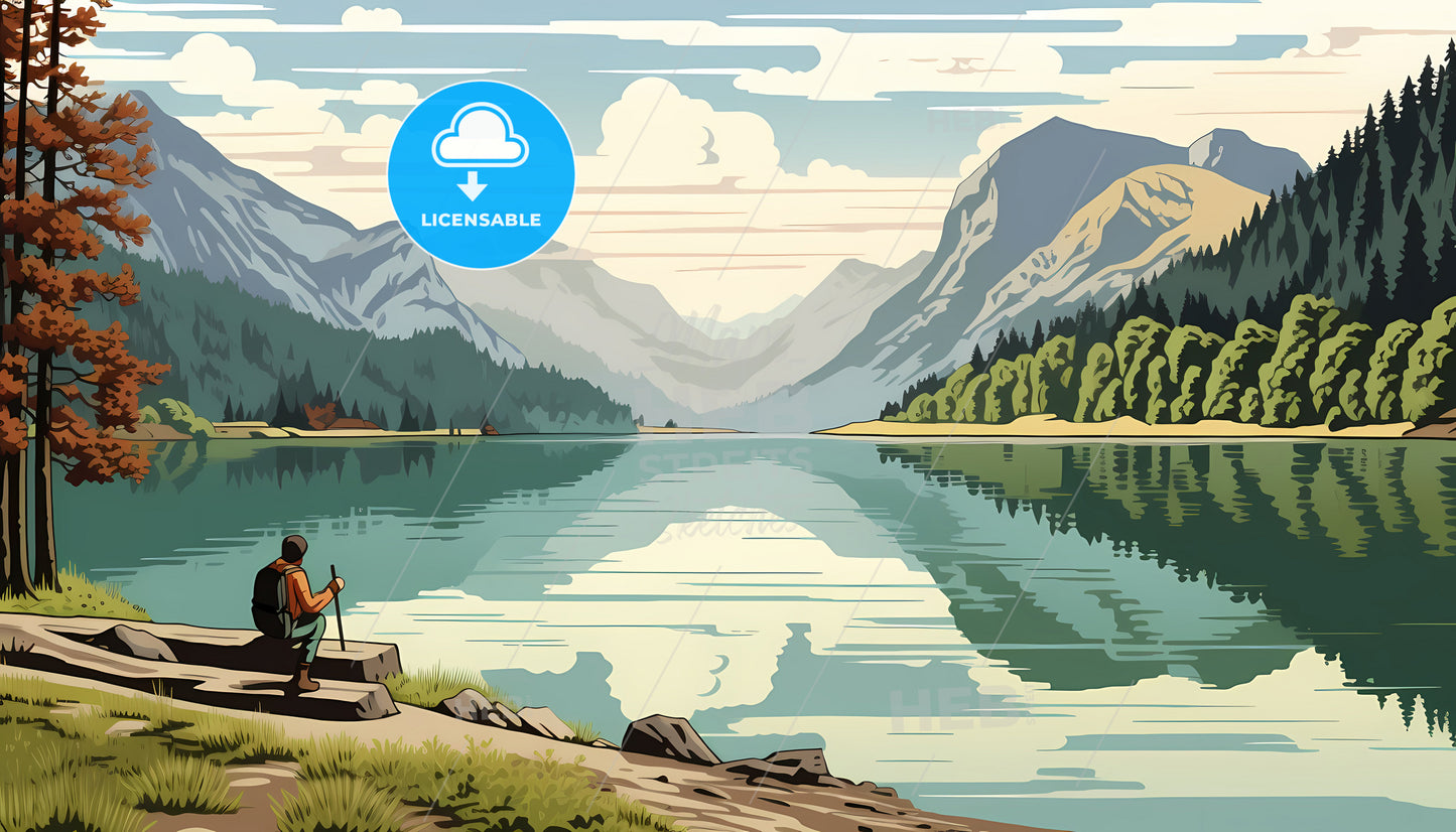 A Person Standing On A Rock Next To A Lake