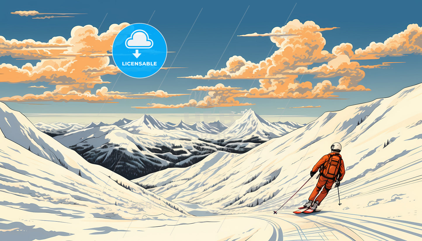 A Person Skiing On A Snowy Mountain