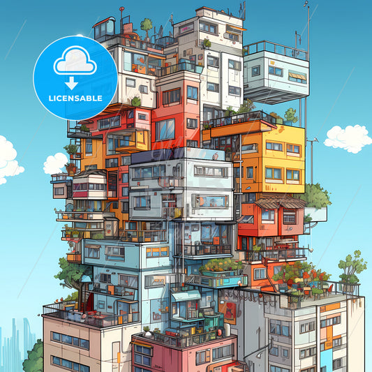 A Cartoon Of A Multi-Story Building