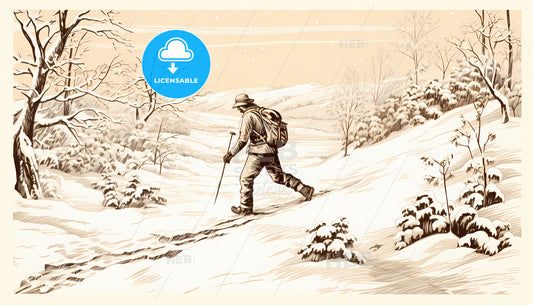A Man Walking On A Snowy Mountain