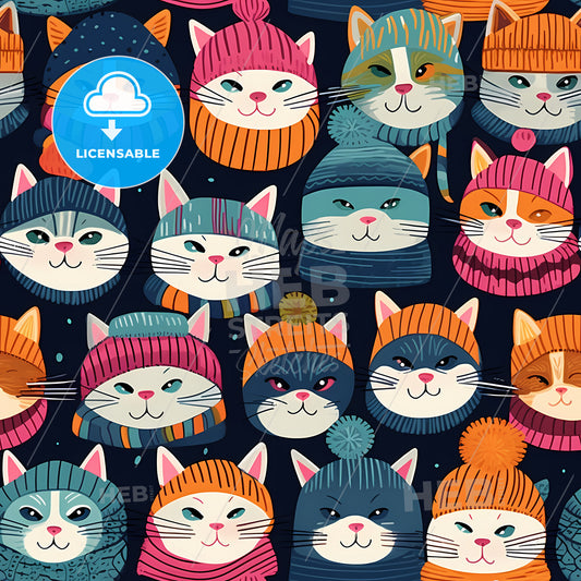 A Pattern Of Cats In Hats