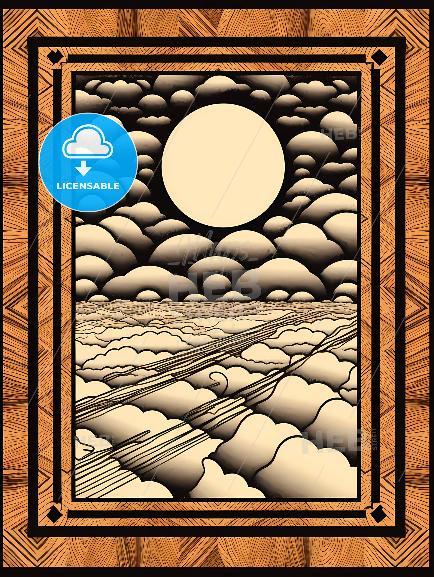 A Painting Of A Landscape With Clouds And A Moon