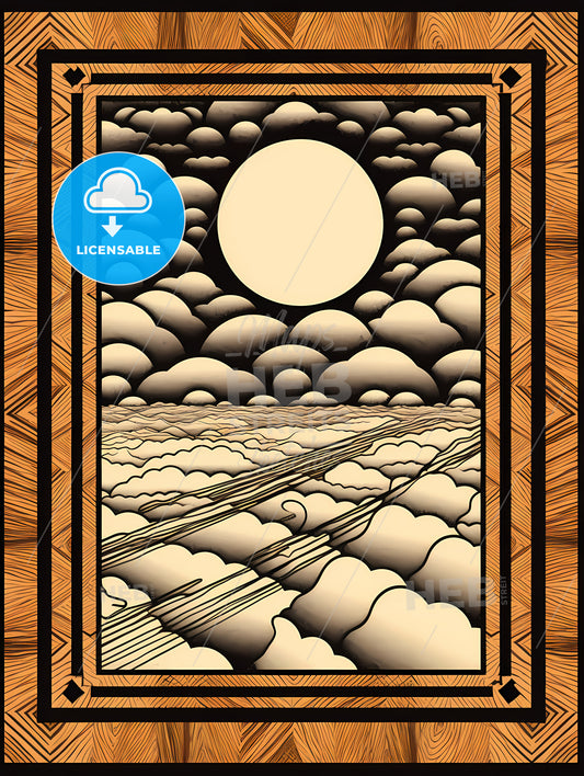 A Painting Of A Landscape With Clouds And A Moon