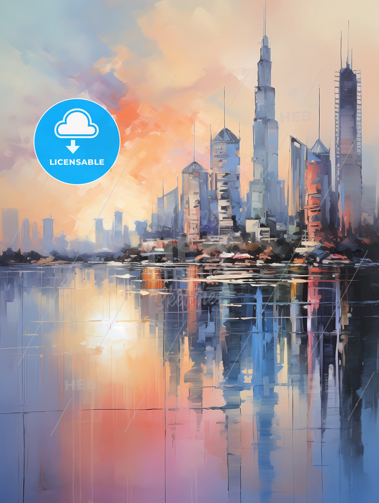 A Painting Of A City With A Body Of Water