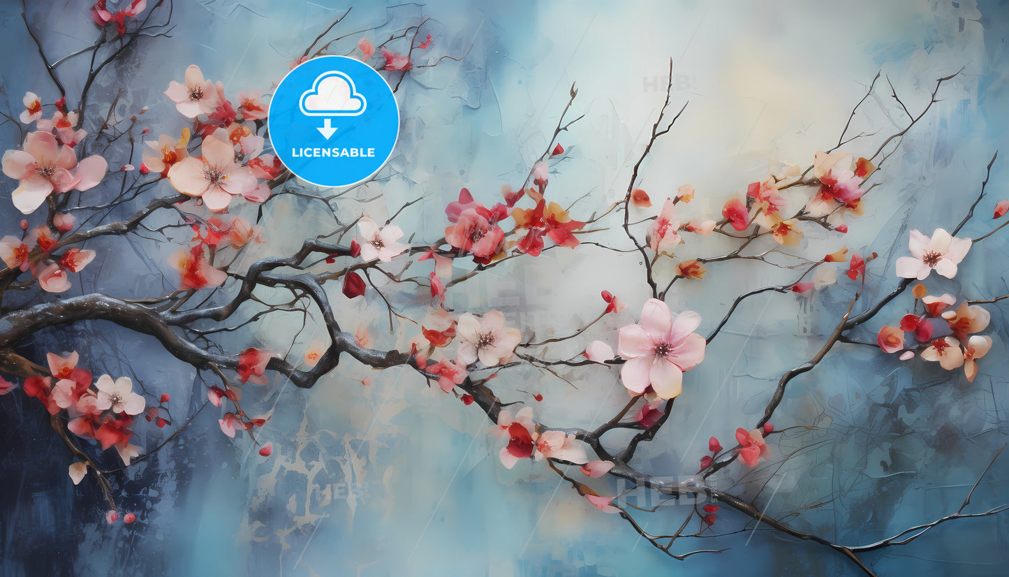 A Tree Branch With Pink Flowers
