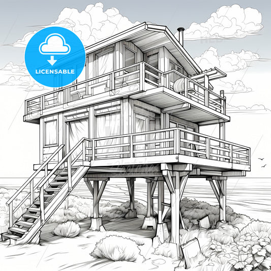A Drawing Of A House On Stilts