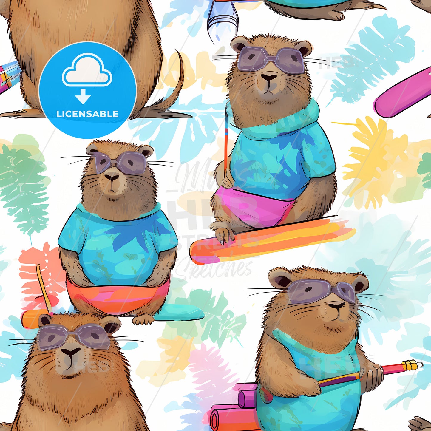 A Seamless Pattern Of Cartoon Animals