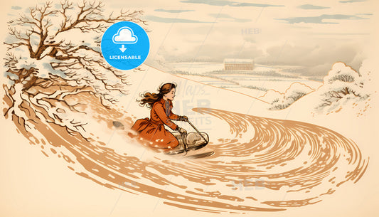 A Woman Riding A Snowmobile