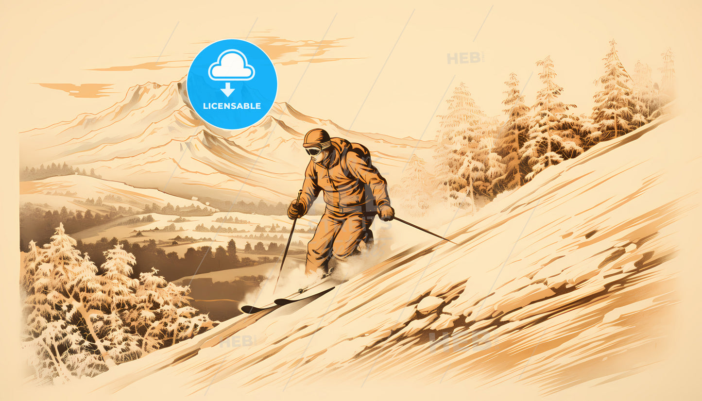 A Man Skiing Down A Snowy Mountain