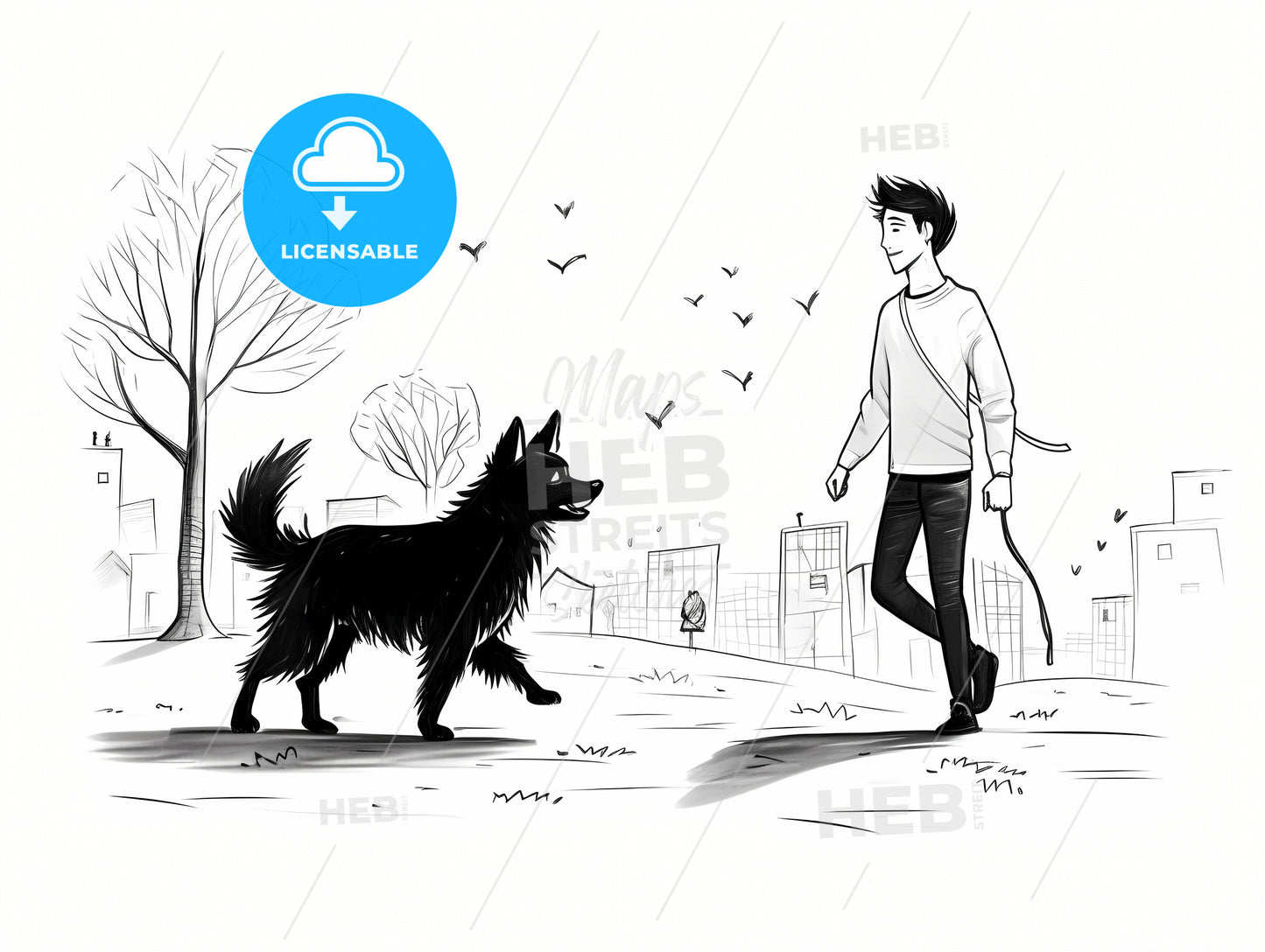 A Cartoon Of A Man Walking A Dog