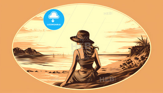 A Woman Sitting On A Beach Looking At The Water