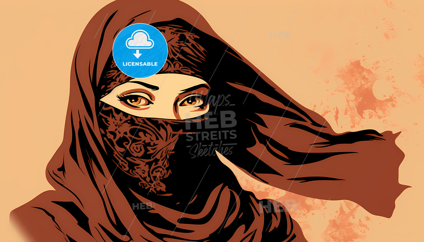 A Woman Wearing A Brown Head Covering