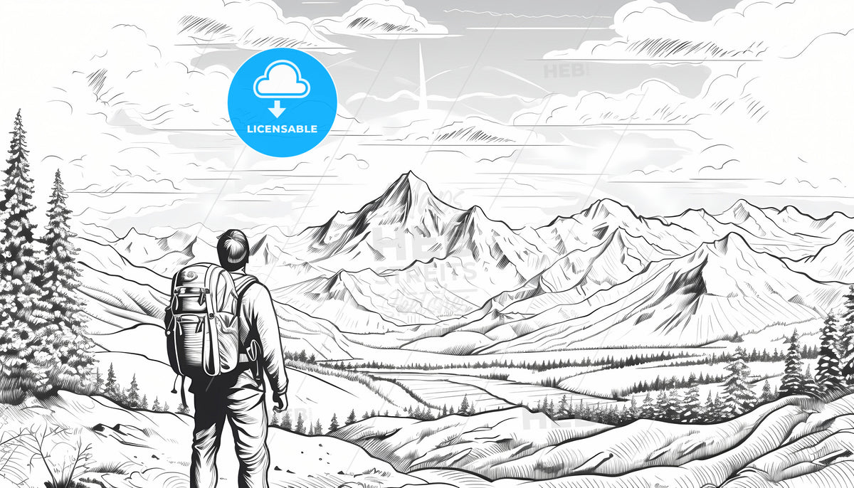 A Man Standing On A Mountain Looking At A Landscape