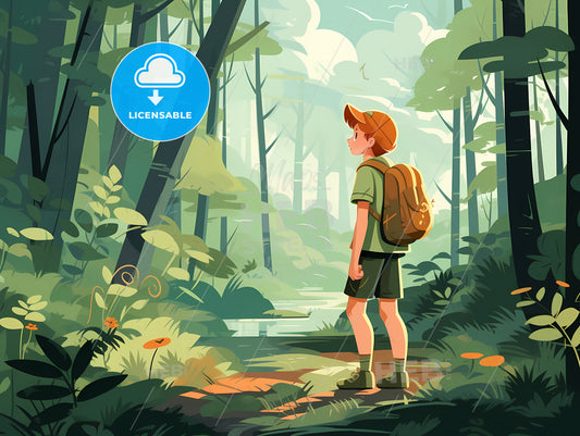 A Boy Standing In A Forest