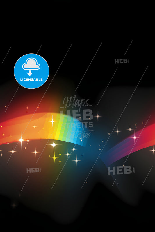 A Rainbow And Stars In A Black Background