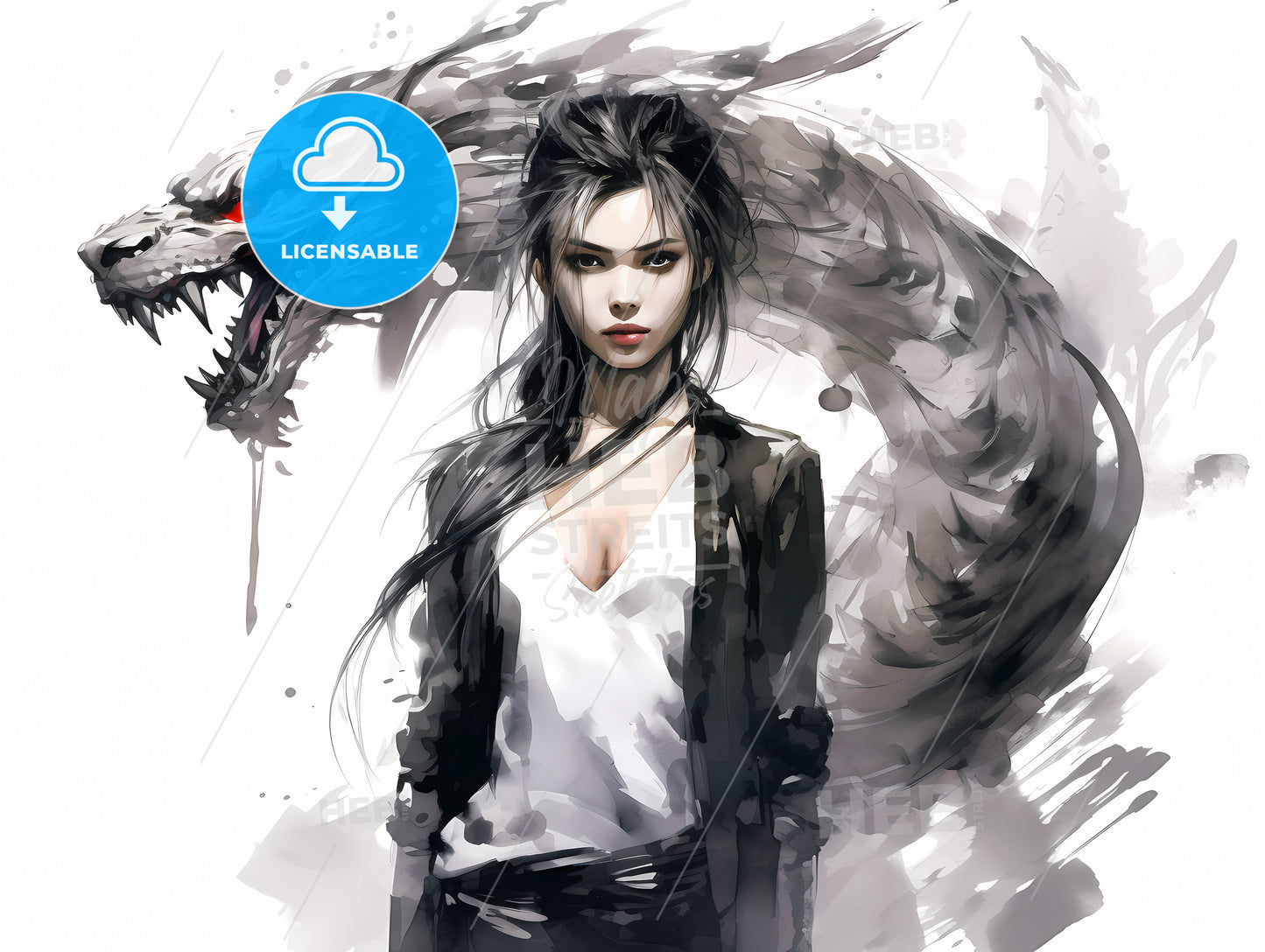 A Woman With Long Hair And A Dragon Head