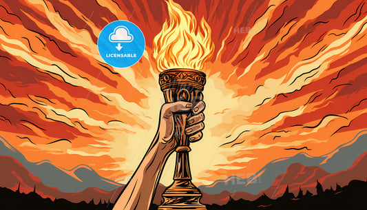 A Hand Holding A Torch With A Flame In The Air
