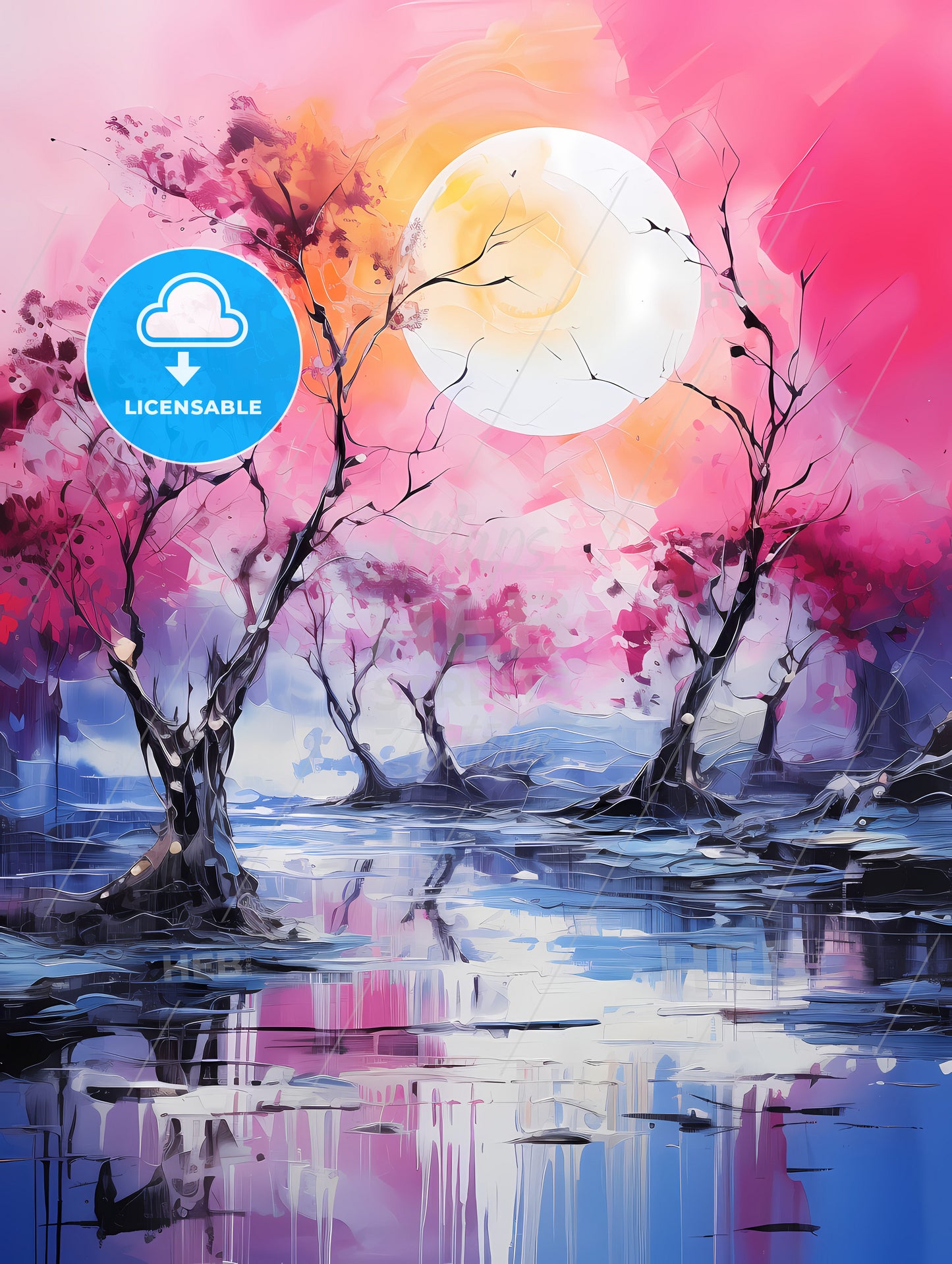 A Painting Of Trees And Water