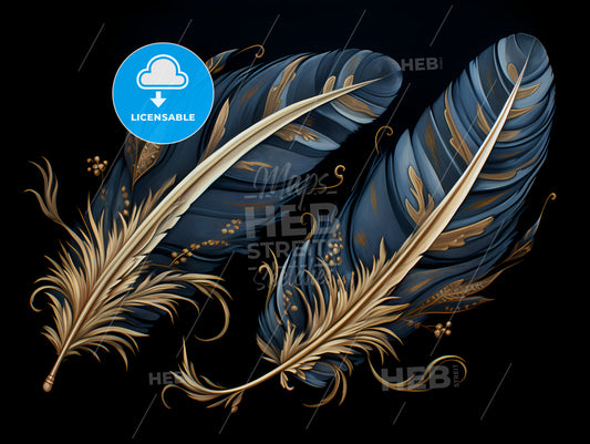 A Pair Of Gold And Blue Feathers