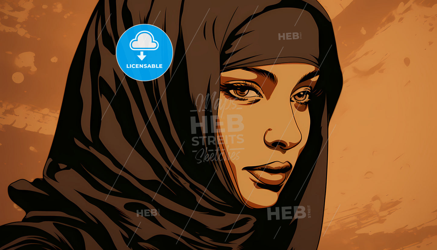 A Woman Wearing A Black Head Scarf