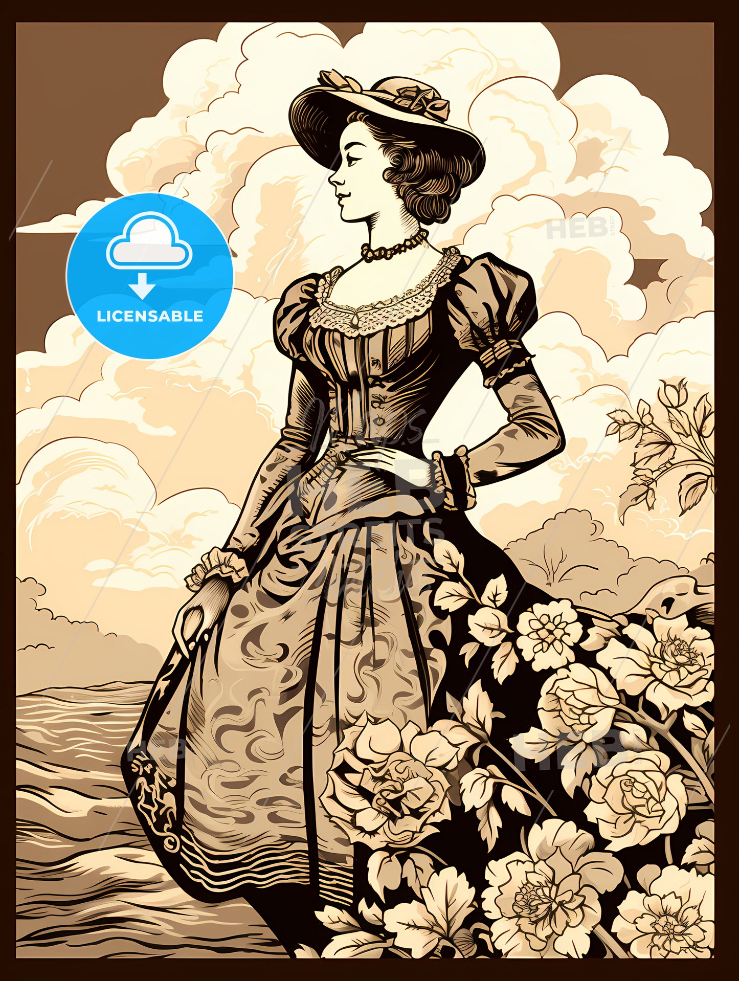 A Woman In A Dress And Hat