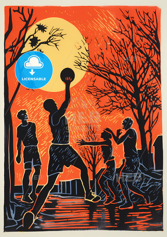 A Group Of Men Playing Basketball