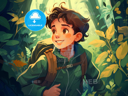 A Cartoon Of A Boy In A Forest
