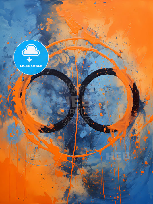 A Black Circle With Orange Paint On It