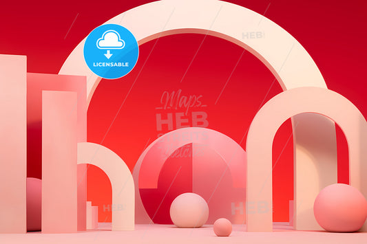 Pink Cream And Red Circular Objects, A White And Pink Geometric Shapes